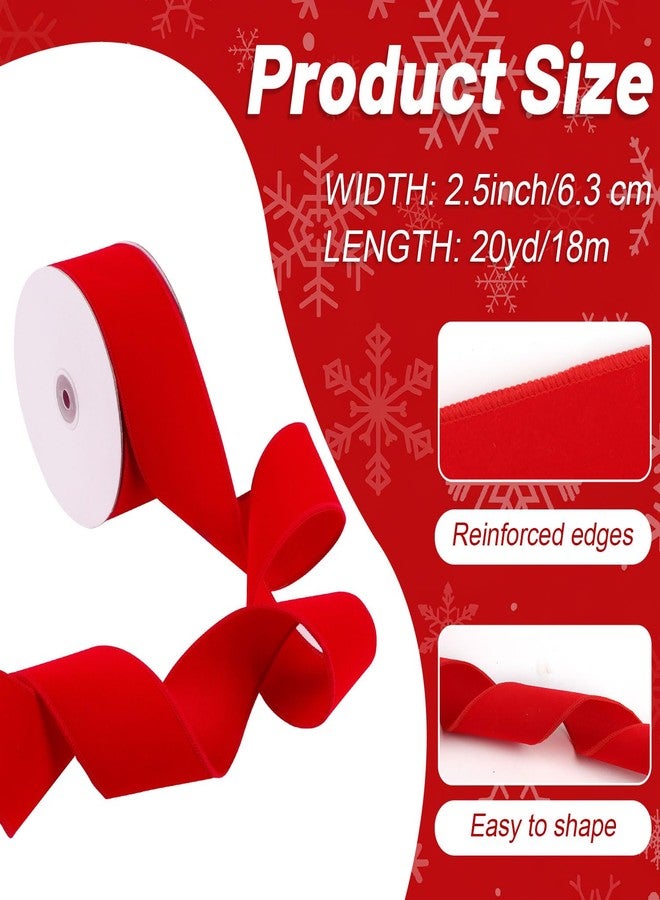 JOFONY Red Velvet Wired Ribbon,2.5 Inch Wide X 20 Yards Long Wire Edge Trim Christmas Tree Ribbons for Xmas Trees Decoration Gifts Wreaths Home Decor - Image 2